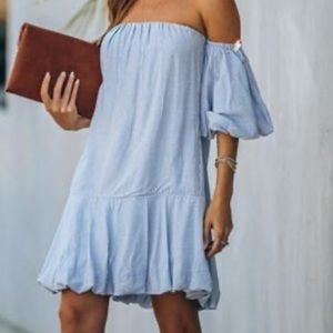 Vici Nantucket striped off shoulder billow sleeve dress